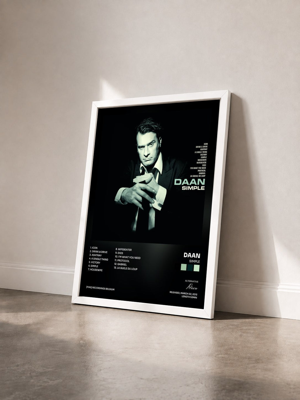 #blanc Simple by Daan as a framed art print seen at an angle, white frame