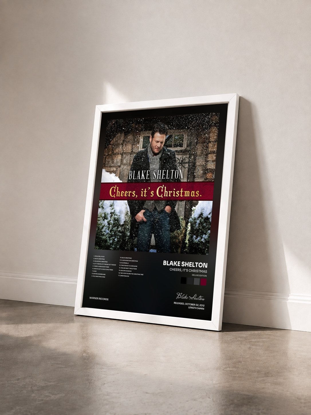 #blanc Tableau de l'album Cheers, It's Christmas (Deluxe Edition) de Blake Shelton vu de trois quarts, cadre blanc