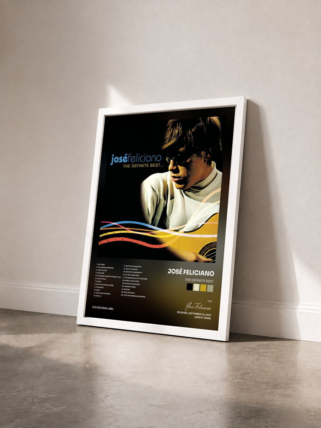 #blanc Tableau de l'album The Definite Best de José Feliciano vu de trois quarts, cadre blanc