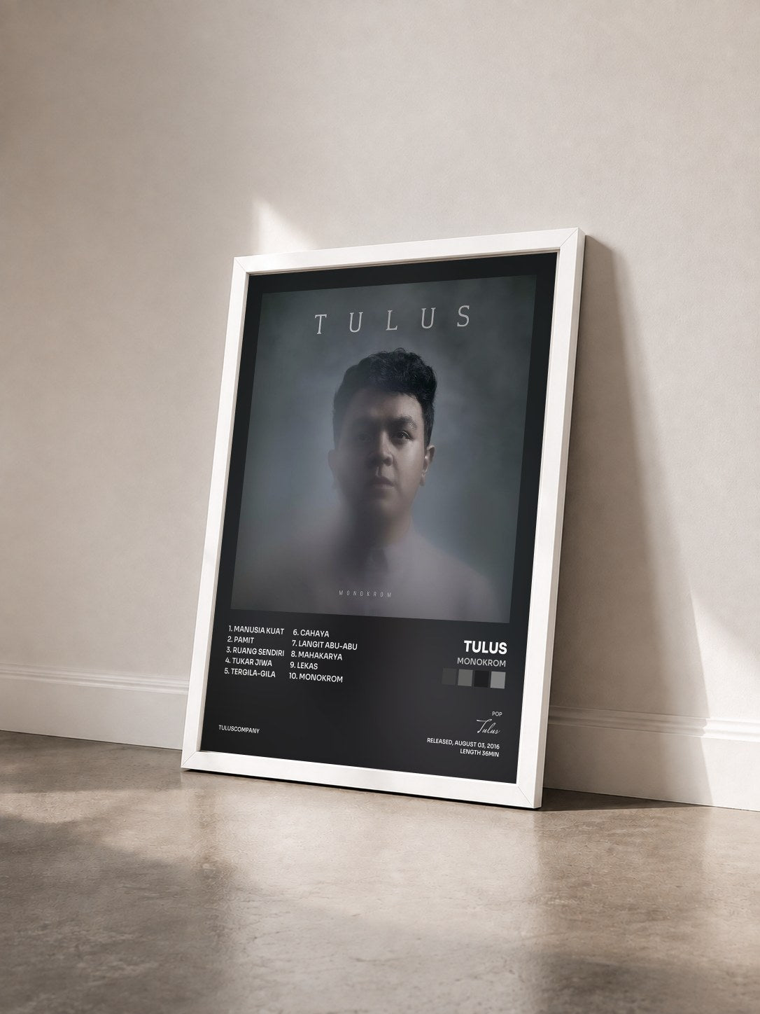 #blanc Tableau de l'album Monokrom de Tulus vu de trois quarts, cadre blanc