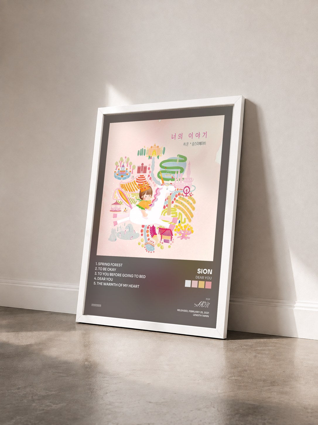 #blanc Tableau de l'album Dear You de SION vu de trois quarts, cadre blanc