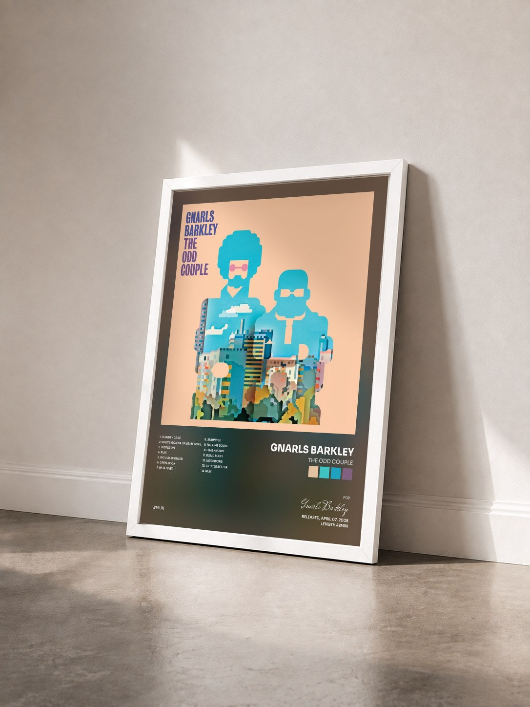 #blanc Tableau de l'album The Odd Couple de Gnarls Barkley vu de trois quarts, cadre blanc