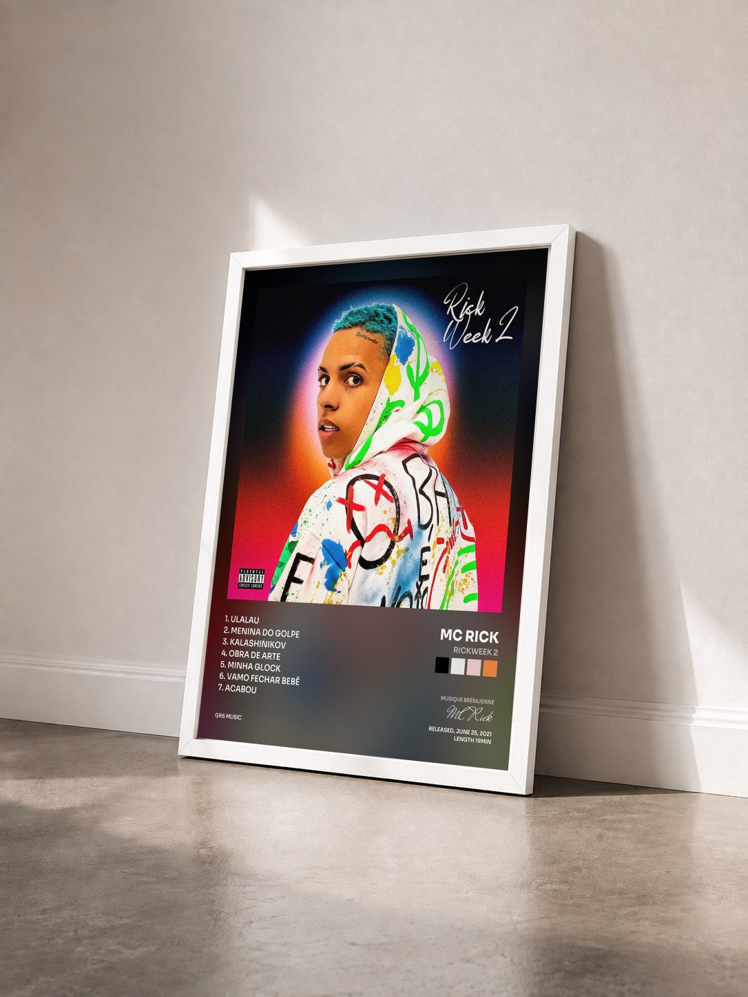 #blanc Tableau de l'album Rickweek 2 de MC Rick vu de trois quarts, cadre blanc