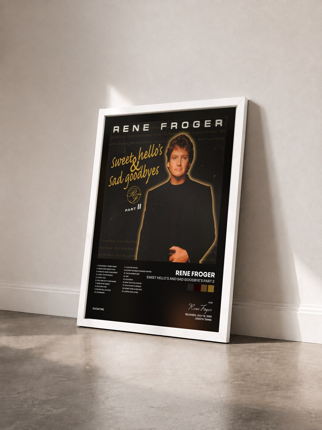 #blanc Tableau de l'album Sweet Hello`s and Sad Goodbye`s Part 2 de Rene Froger vu de trois quarts, cadre blanc