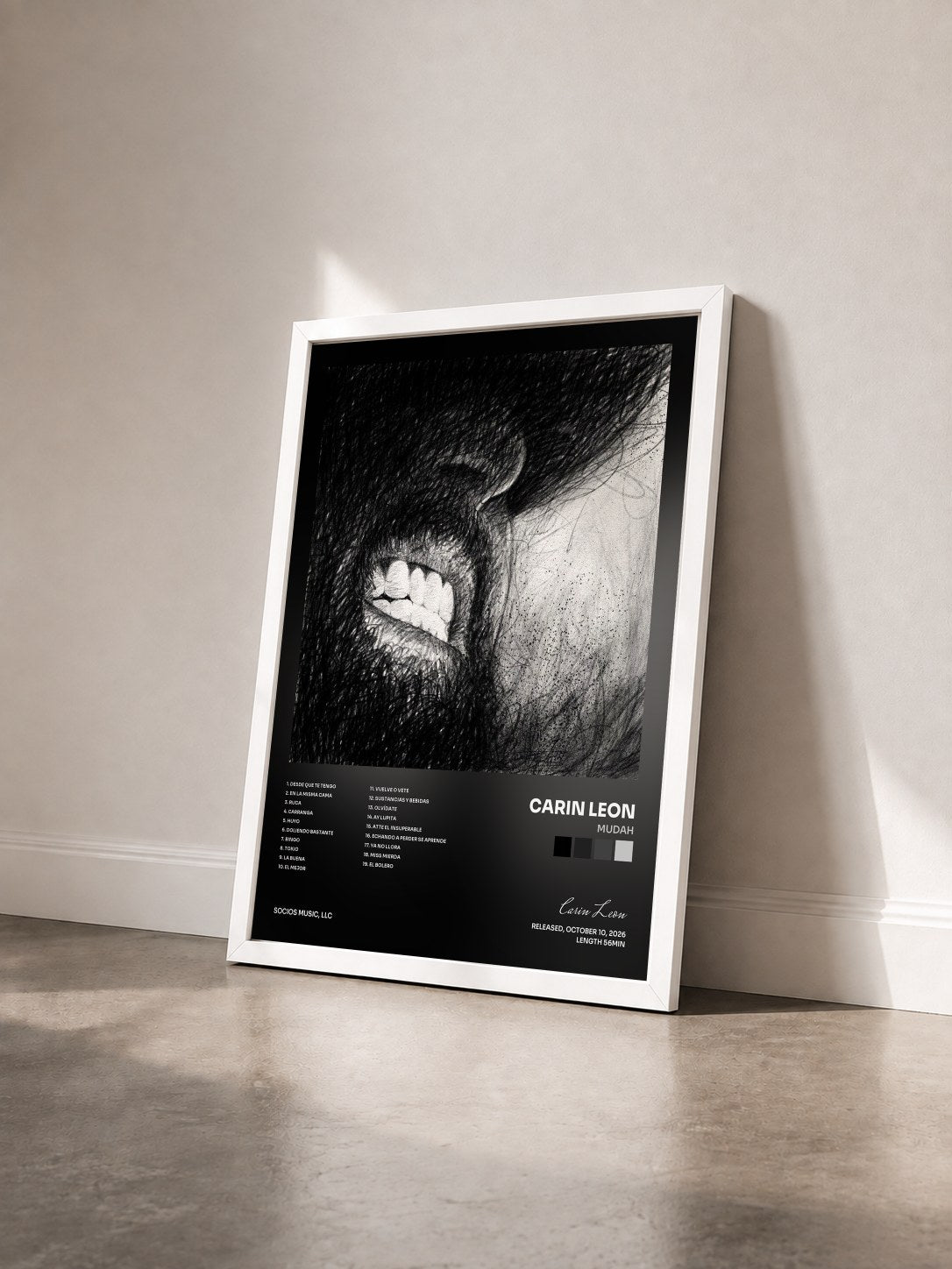 #blanc Tableau de l'album MudaH de Carin Leon vu de trois quarts, cadre blanc