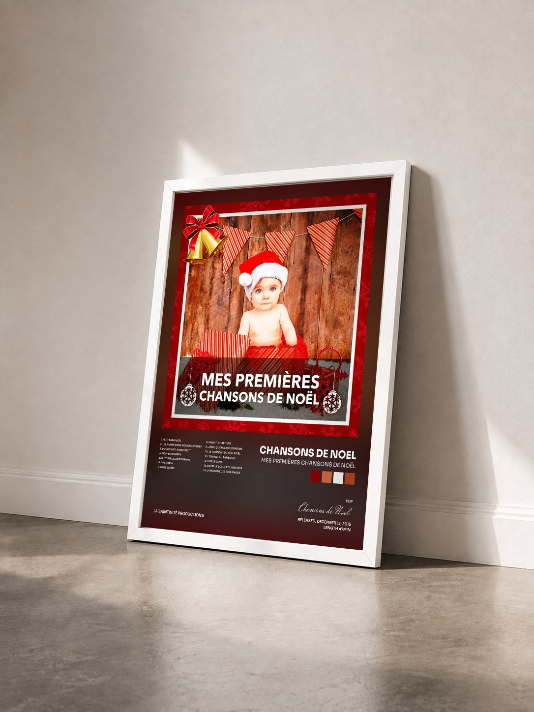 #blanc Tableau de l'album Mes premières chansons de Noël de Chansons de Noel vu de trois quarts, cadre blanc