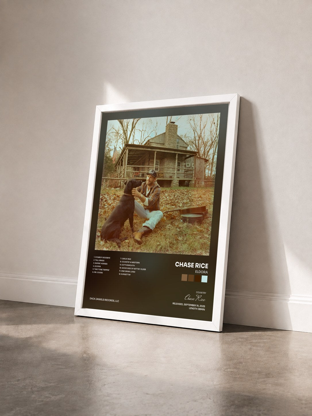 #blanc Tableau de l'album ELDORA de Chase Rice vu de trois quarts, cadre blanc