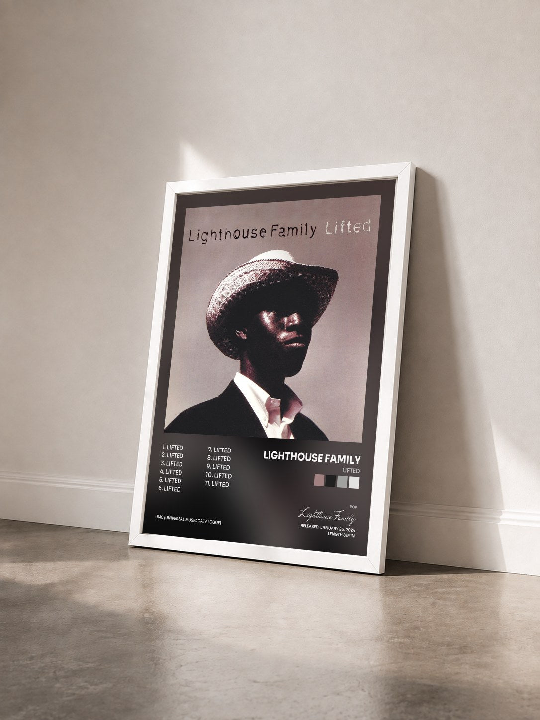 #blanc Tableau de l'album Lifted de Lighthouse Family vu de trois quarts, cadre blanc