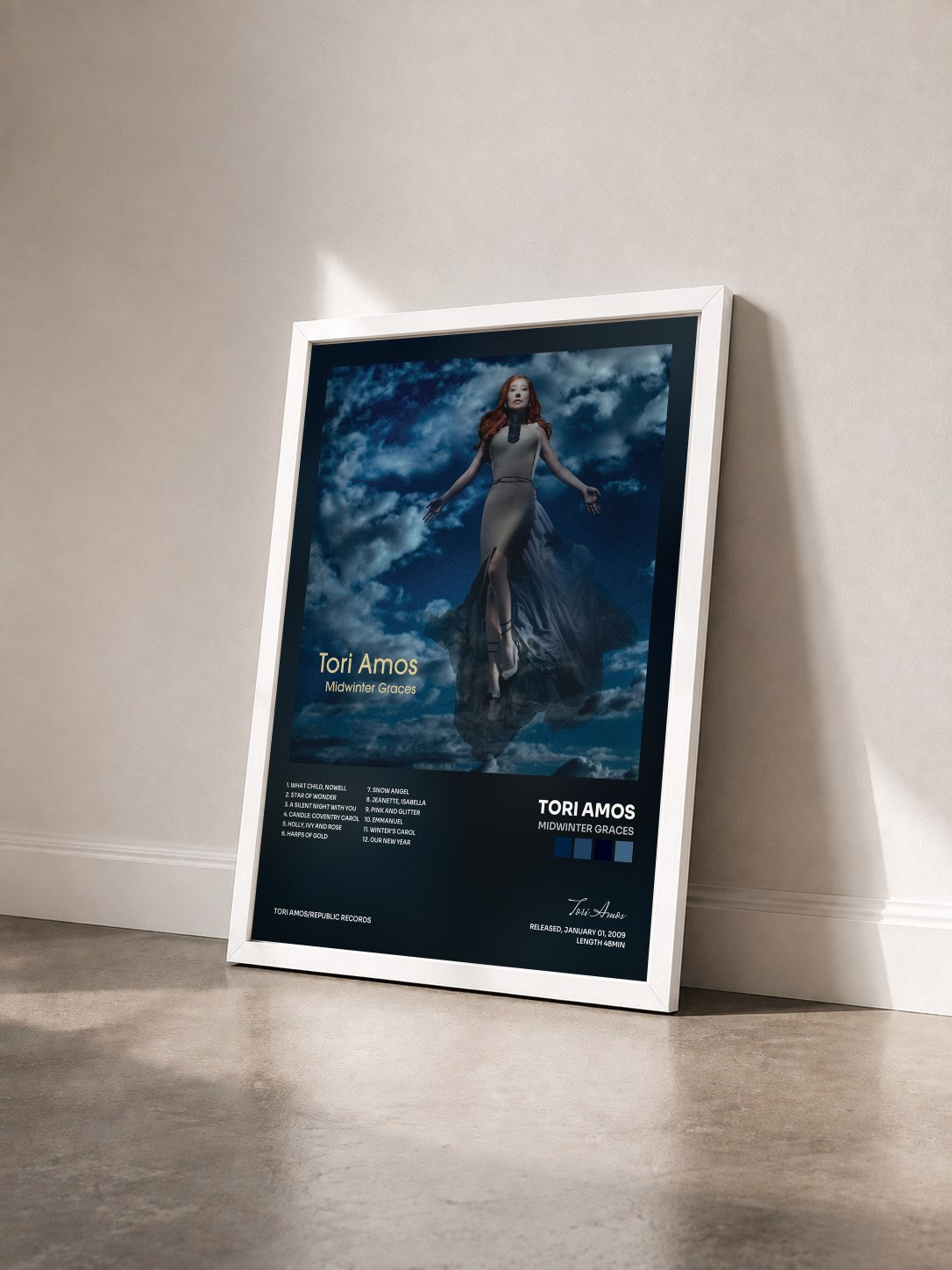 #blanc Tableau de l'album Midwinter Graces de Tori Amos vu de trois quarts, cadre blanc