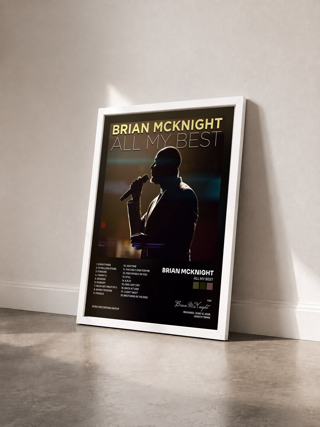 #blanc Tableau de l'album All My Best de Brian McKnight vu de trois quarts, cadre blanc