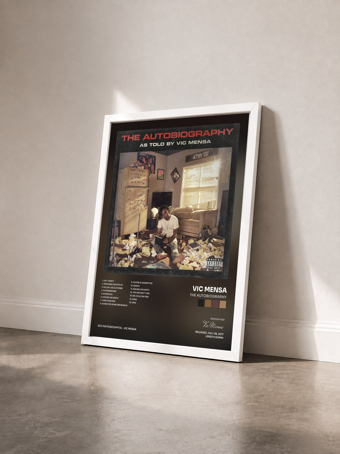 #blanc Tableau de l'album The Autobiography de Vic Mensa vu de trois quarts, cadre blanc