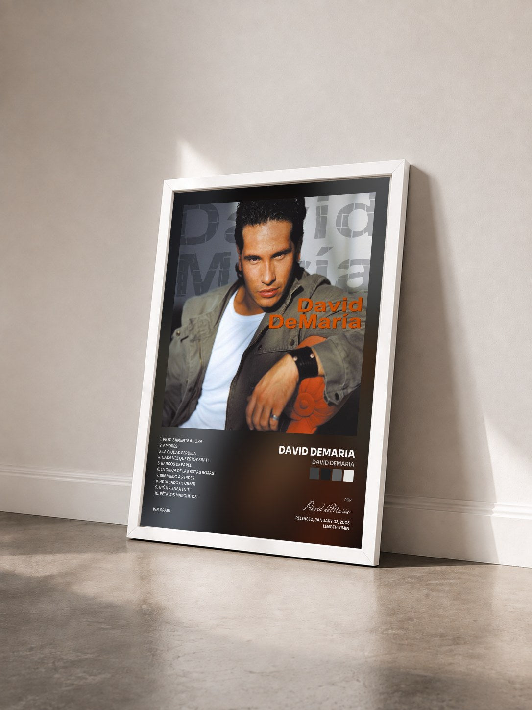 #blanc Tableau de l'album David DeMaria de David deMaria vu de trois quarts, cadre blanc