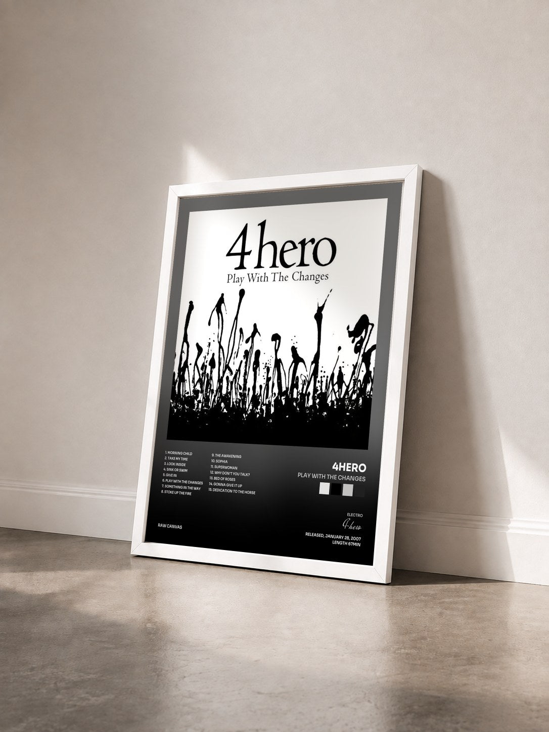 #blanc Tableau de l'album Play With the Changes de 4hero vu de trois quarts, cadre blanc