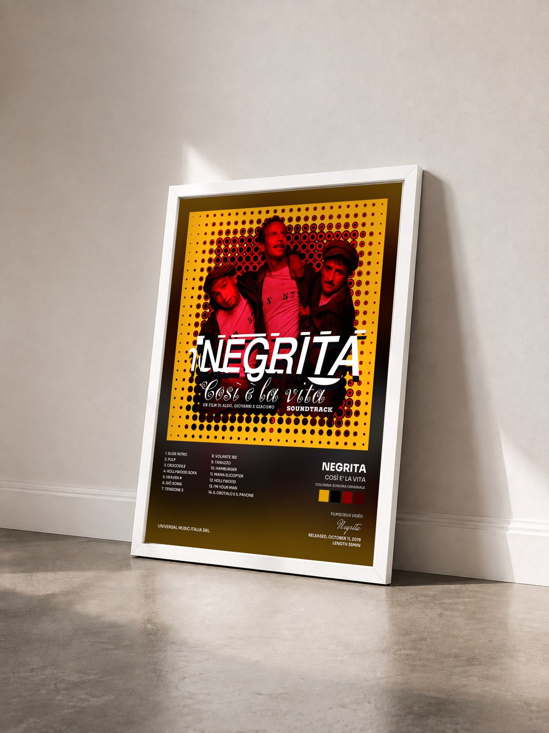 #blanc Tableau de l'album Così E' La Vita (Colonna Sonora Originale) de Negrita vu de trois quarts, cadre blanc
