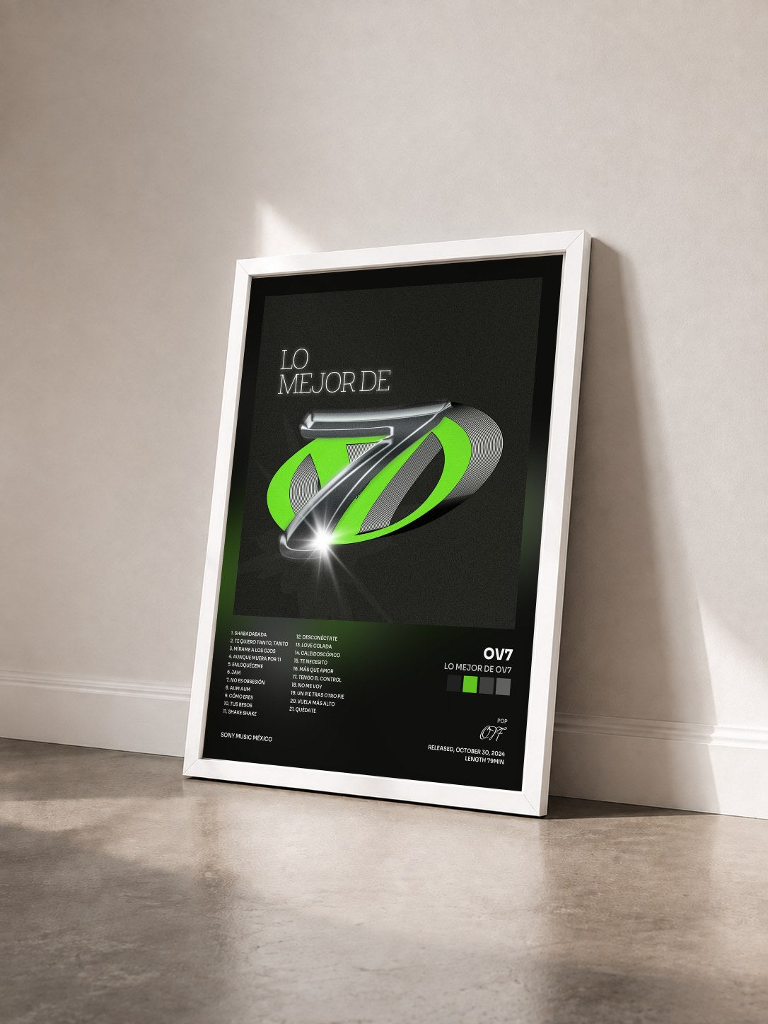 #blanc Tableau de l'album Lo Mejor de OV7 de OV7 vu de trois quarts, cadre blanc