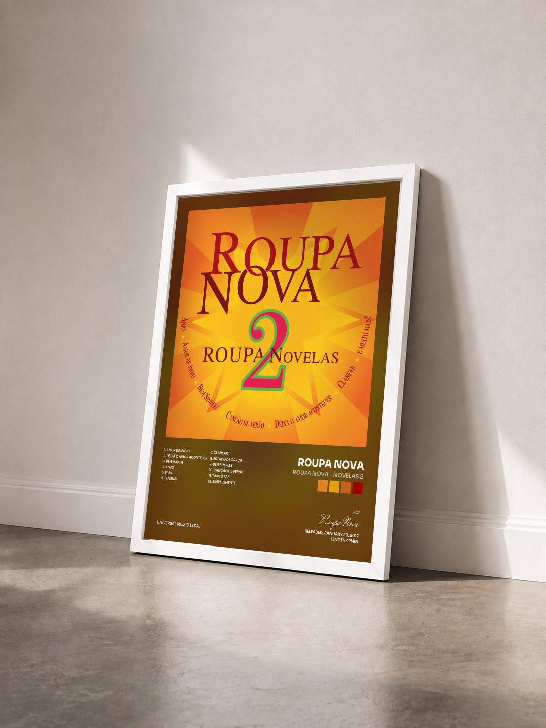 #blanc Tableau de l'album Roupa Nova - Novelas 2 de Roupa Nova vu de trois quarts, cadre blanc