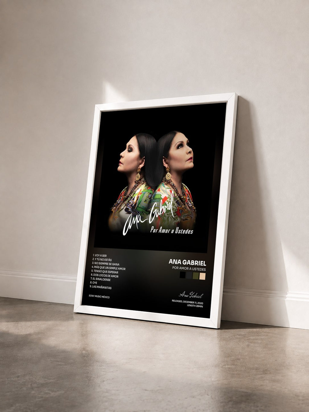 #blanc Tableau de l'album Por Amor a Ustedes de Ana Gabriel vu de trois quarts, cadre blanc