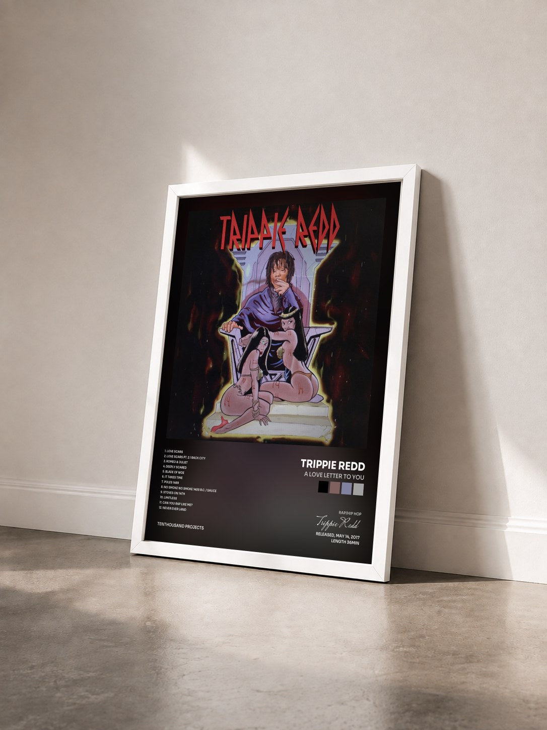 #blanc Tableau de l'album A Love Letter To You de Trippie Redd vu de trois quarts, cadre blanc