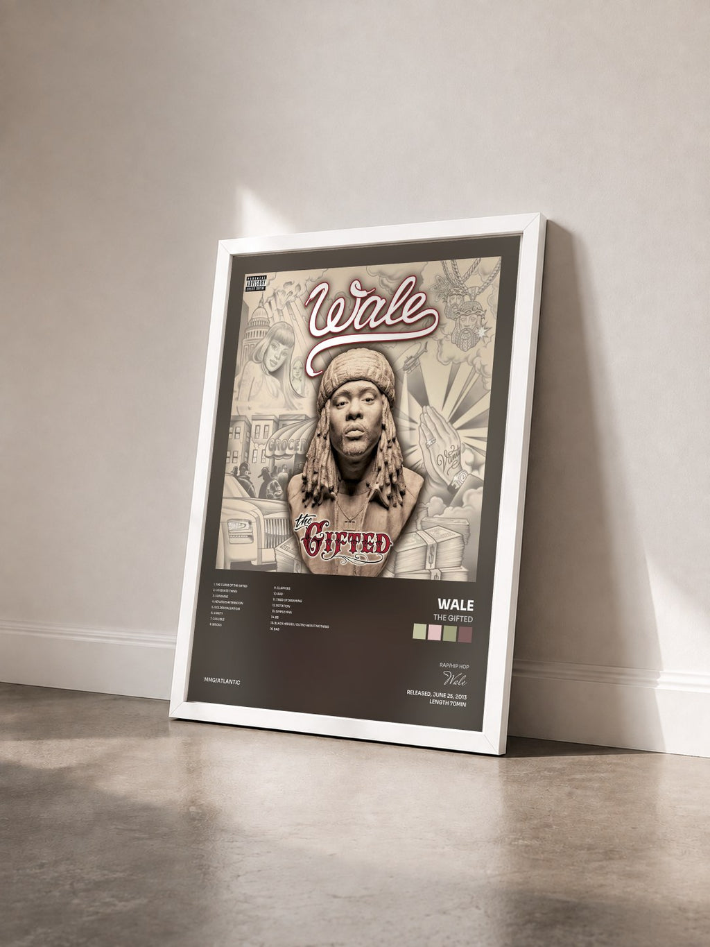 #blanc Tableau de l'album The Gifted de Wale vu de trois quarts, cadre blanc