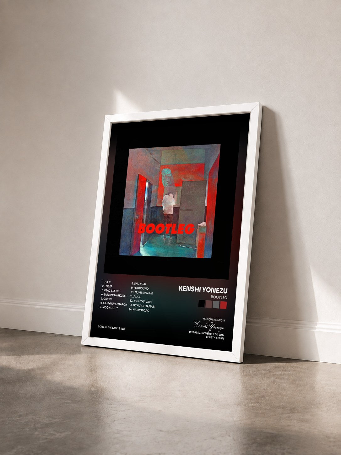 #blanc Tableau de l'album BOOTLEG de Kenshi Yonezu vu de trois quarts, cadre blanc