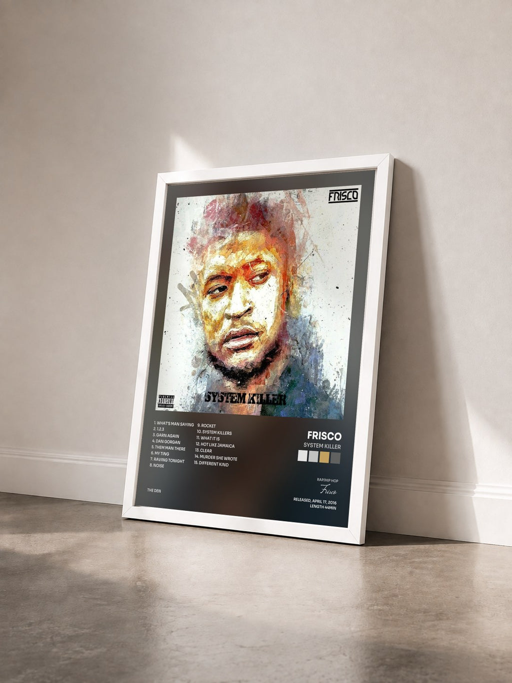 #blanc Tableau de l'album System Killer de Frisco vu de trois quarts, cadre blanc