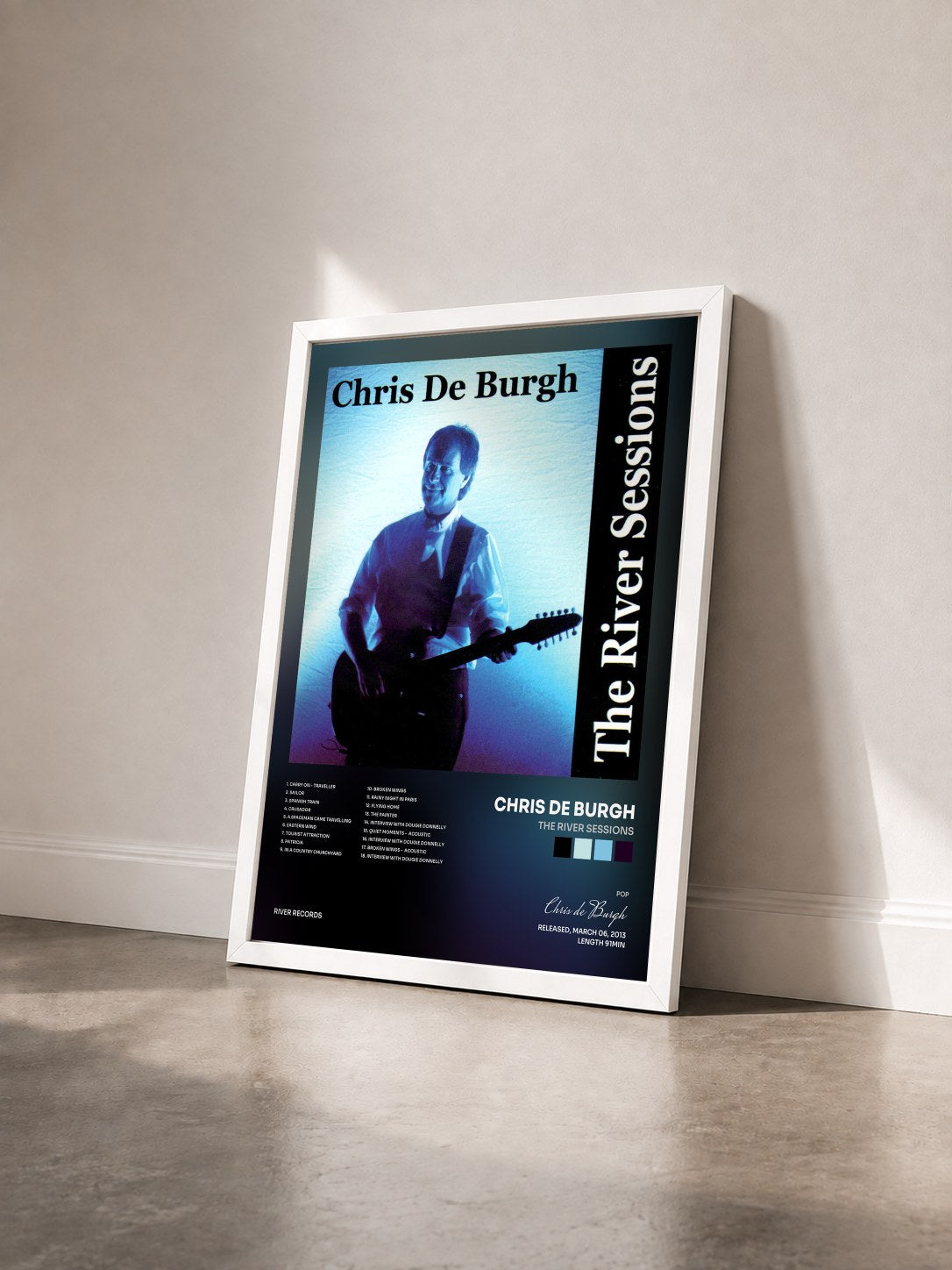 #blanc Tableau de l'album The River Sessions de Chris de Burgh vu de trois quarts, cadre blanc