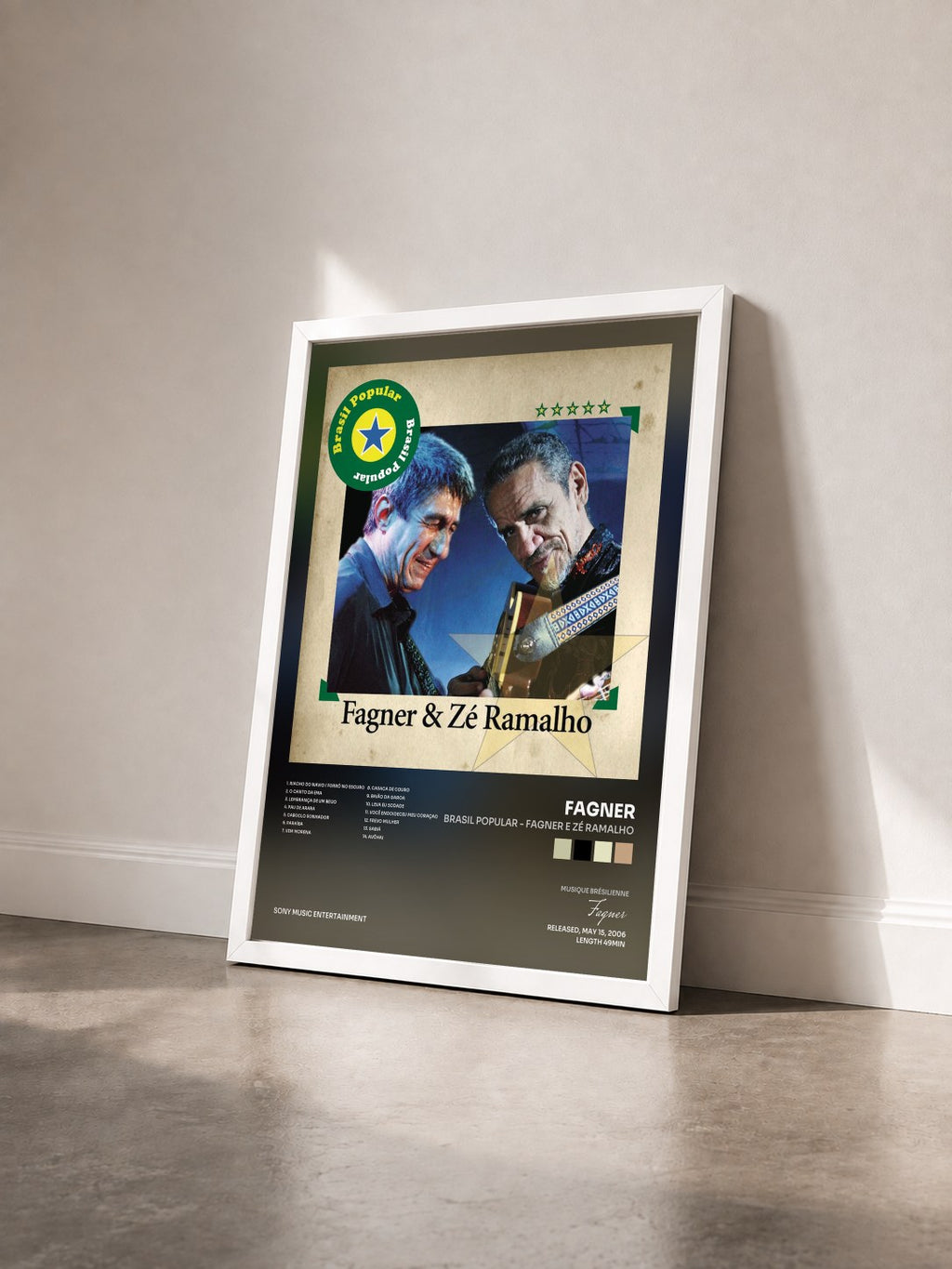 #blanc Tableau de l'album Brasil Popular - Fagner E Zé Ramalho de Fagner vu de trois quarts, cadre blanc