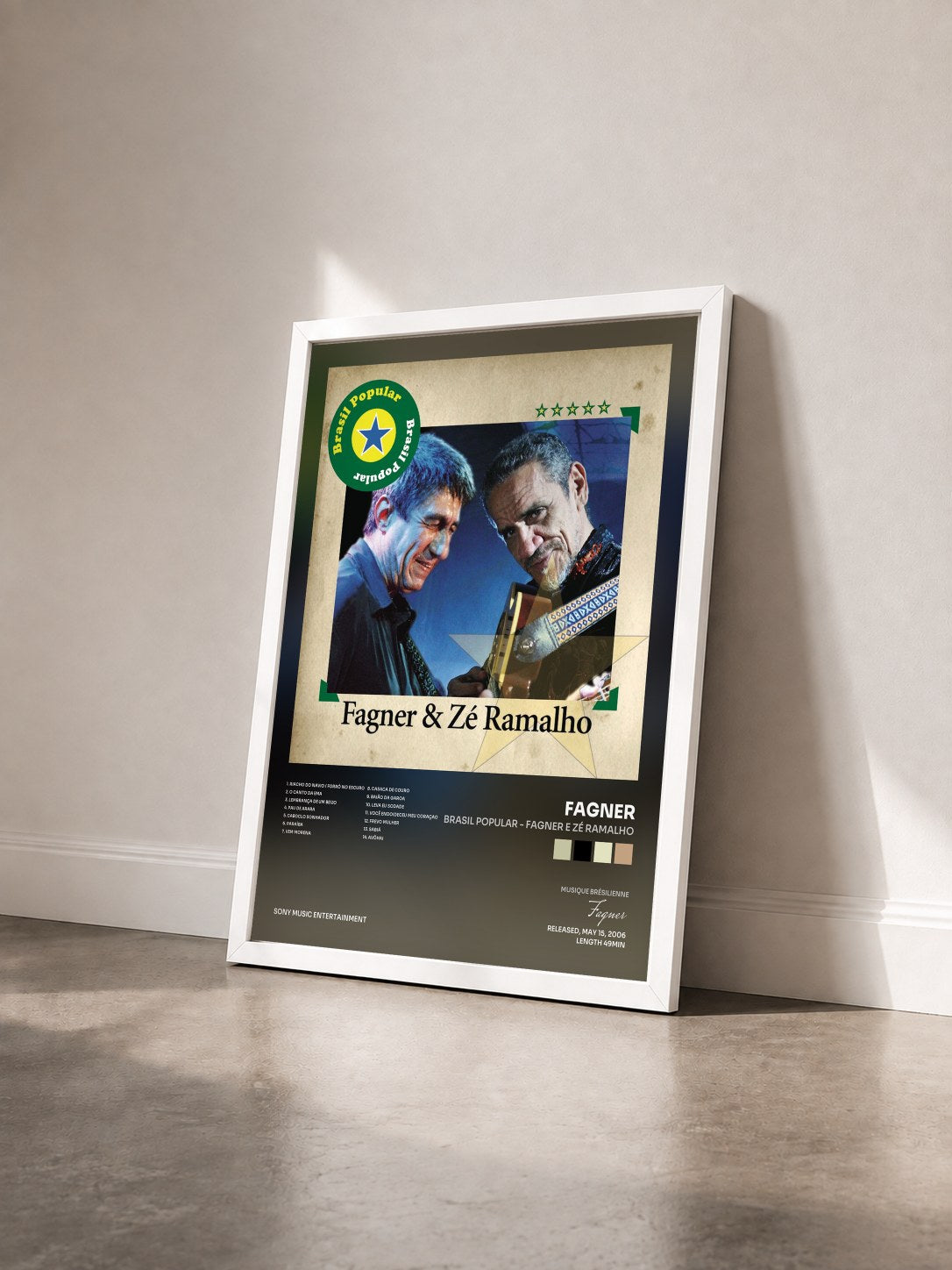 #blanc Tableau de l'album Brasil Popular - Fagner E Zé Ramalho de Fagner vu de trois quarts, cadre blanc