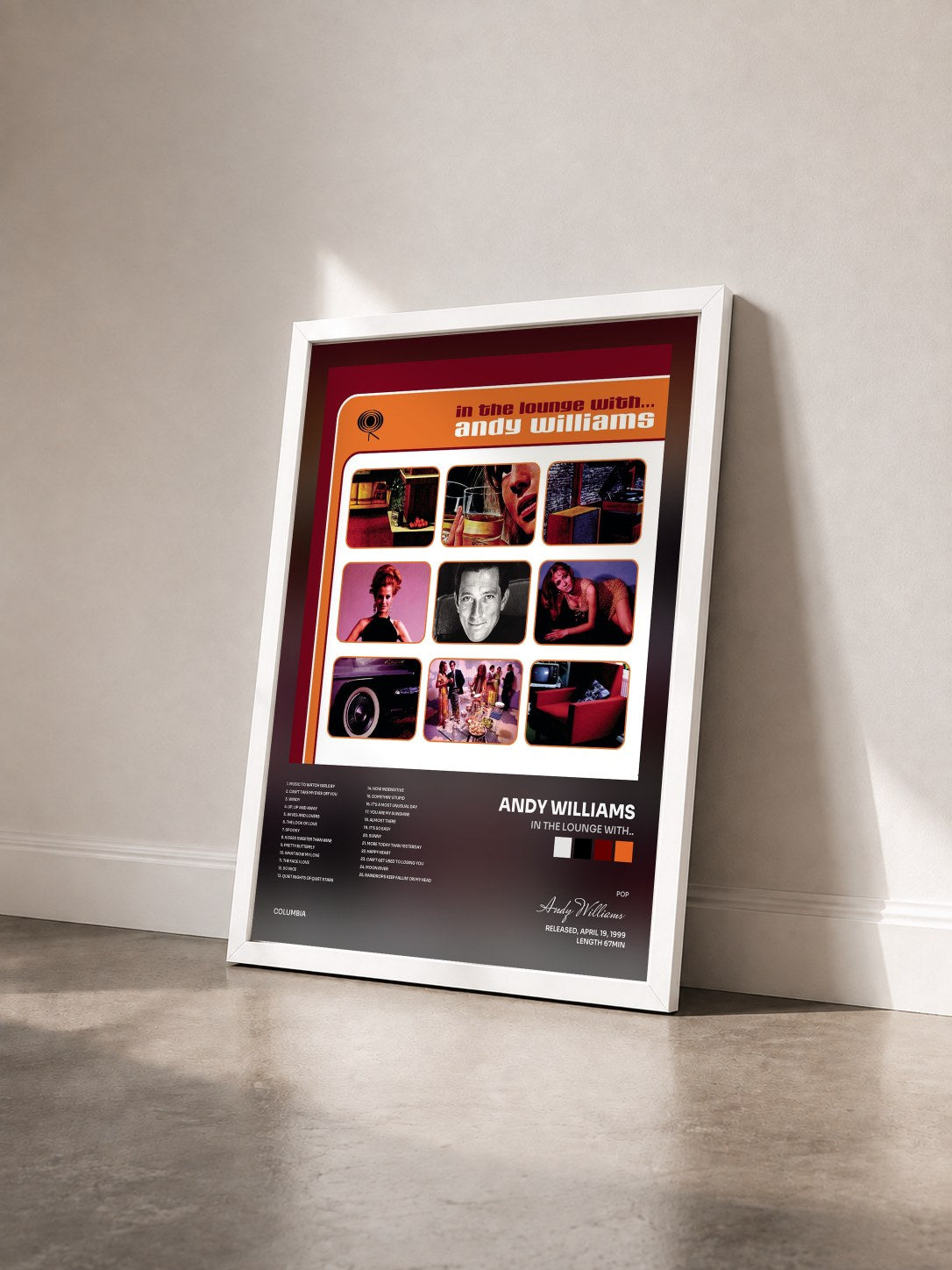 #blanc Tableau de l'album In the Lounge With.. de Andy Williams vu de trois quarts, cadre blanc