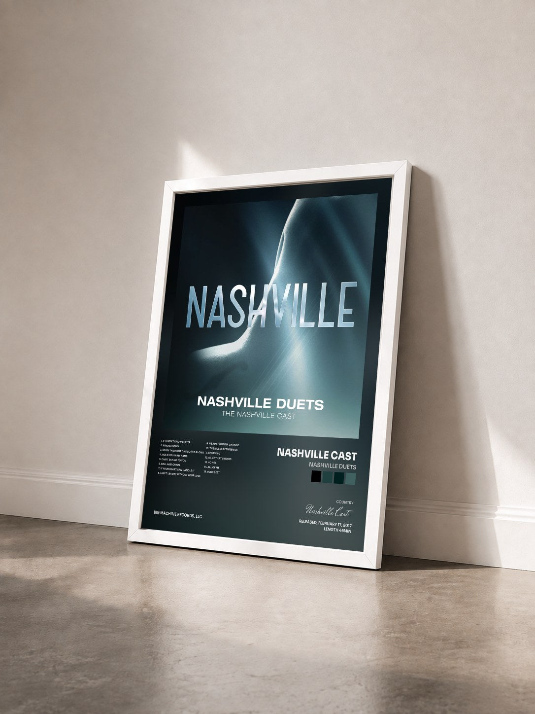 #blanc Tableau de l'album Nashville Duets de Nashville Cast vu de trois quarts, cadre blanc