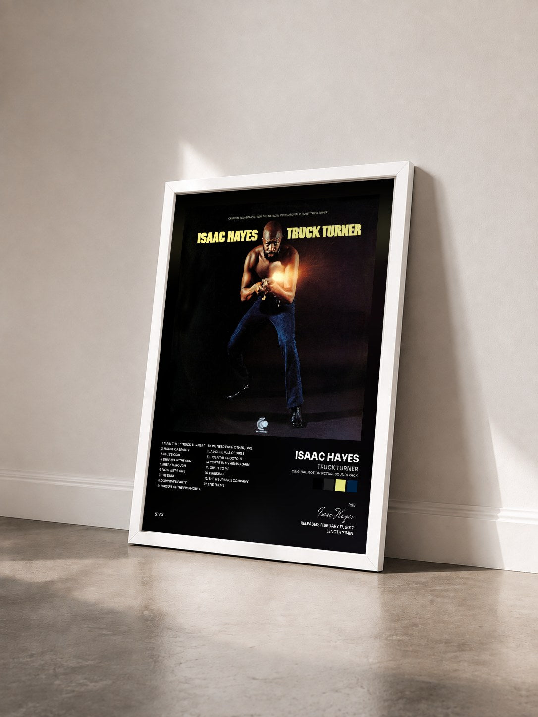 #blanc Tableau de l'album Truck Turner (Original Motion Picture Soundtrack) de Isaac Hayes vu de trois quarts, cadre blanc