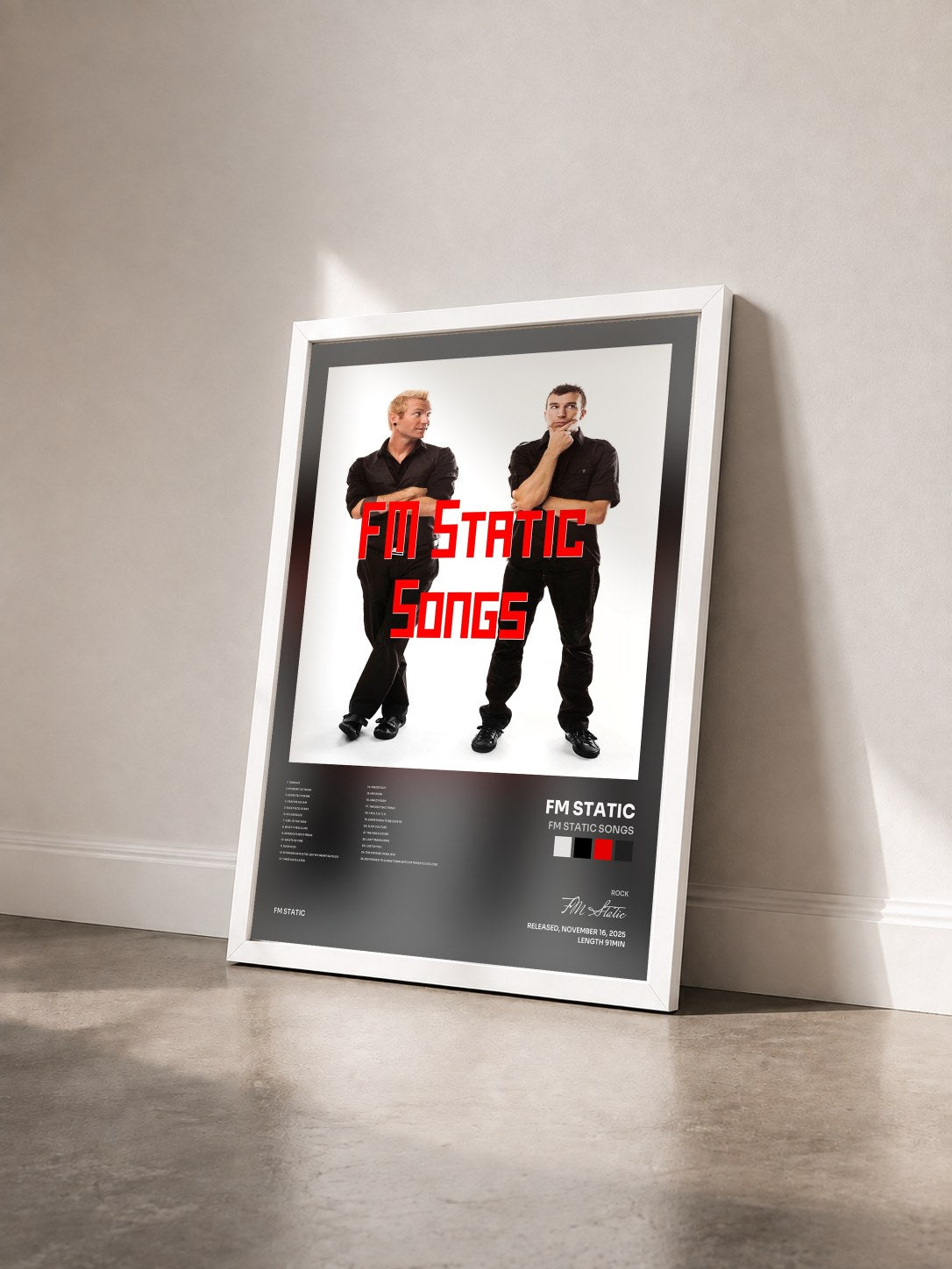 #blanc Tableau de l'album FM Static Songs de FM Static vu de trois quarts, cadre blanc