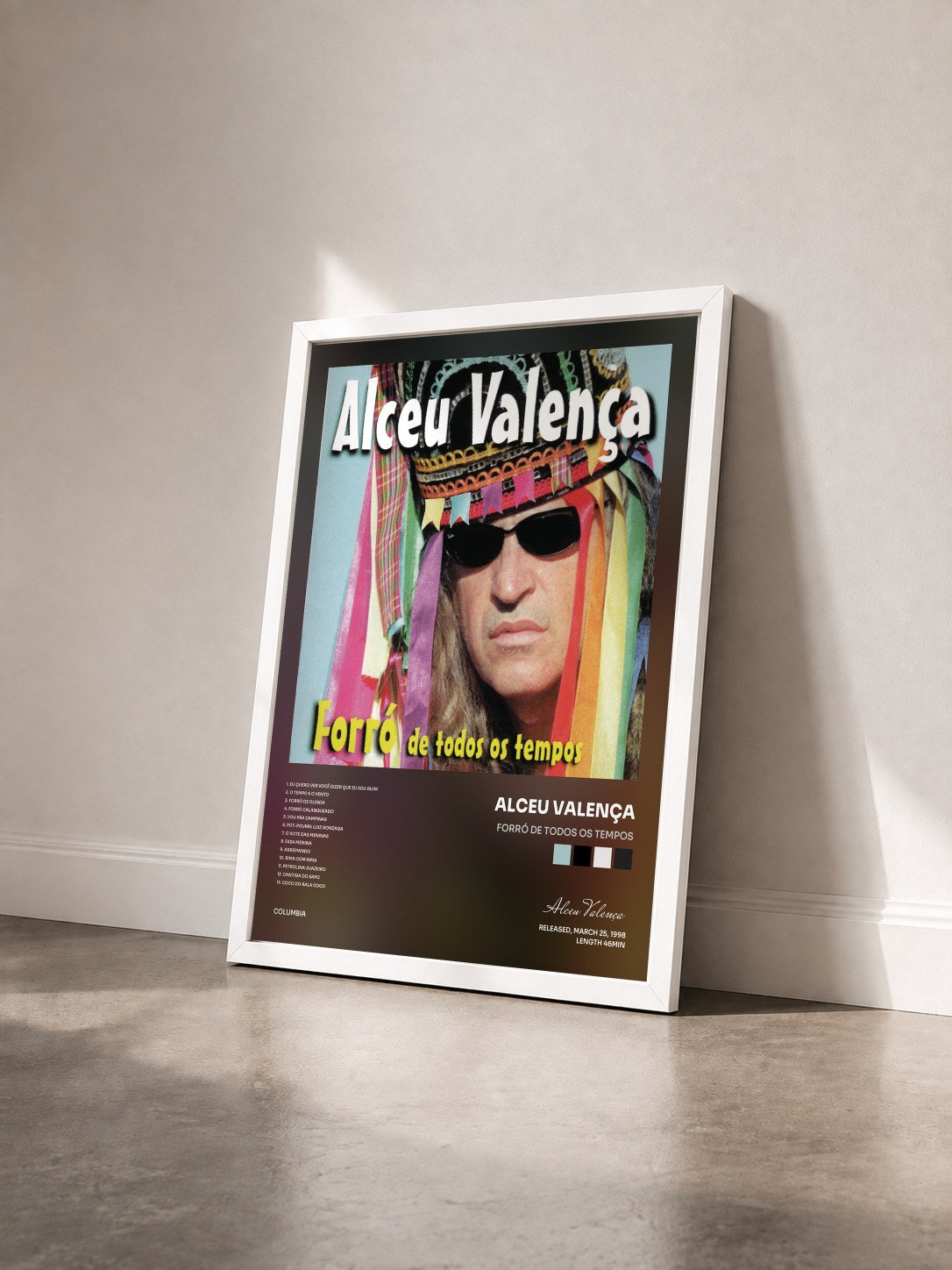 #blanc Tableau de l'album Forró de Todos os Tempos de Alceu Valença vu de trois quarts, cadre blanc