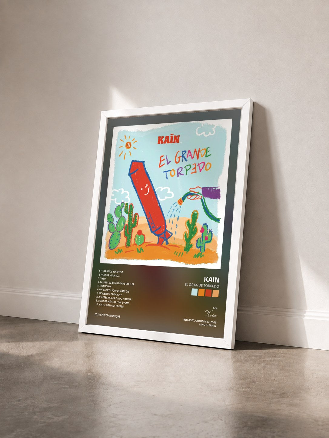 #blanc Tableau de l'album El GRANDE TORPEDO de Kain vu de trois quarts, cadre blanc