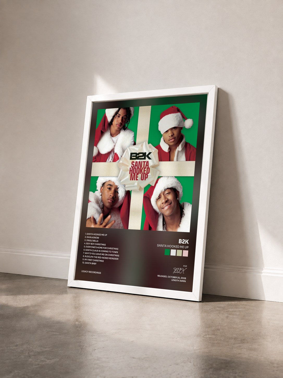 #blanc Tableau de l'album Santa Hooked Me Up de B2K vu de trois quarts, cadre blanc