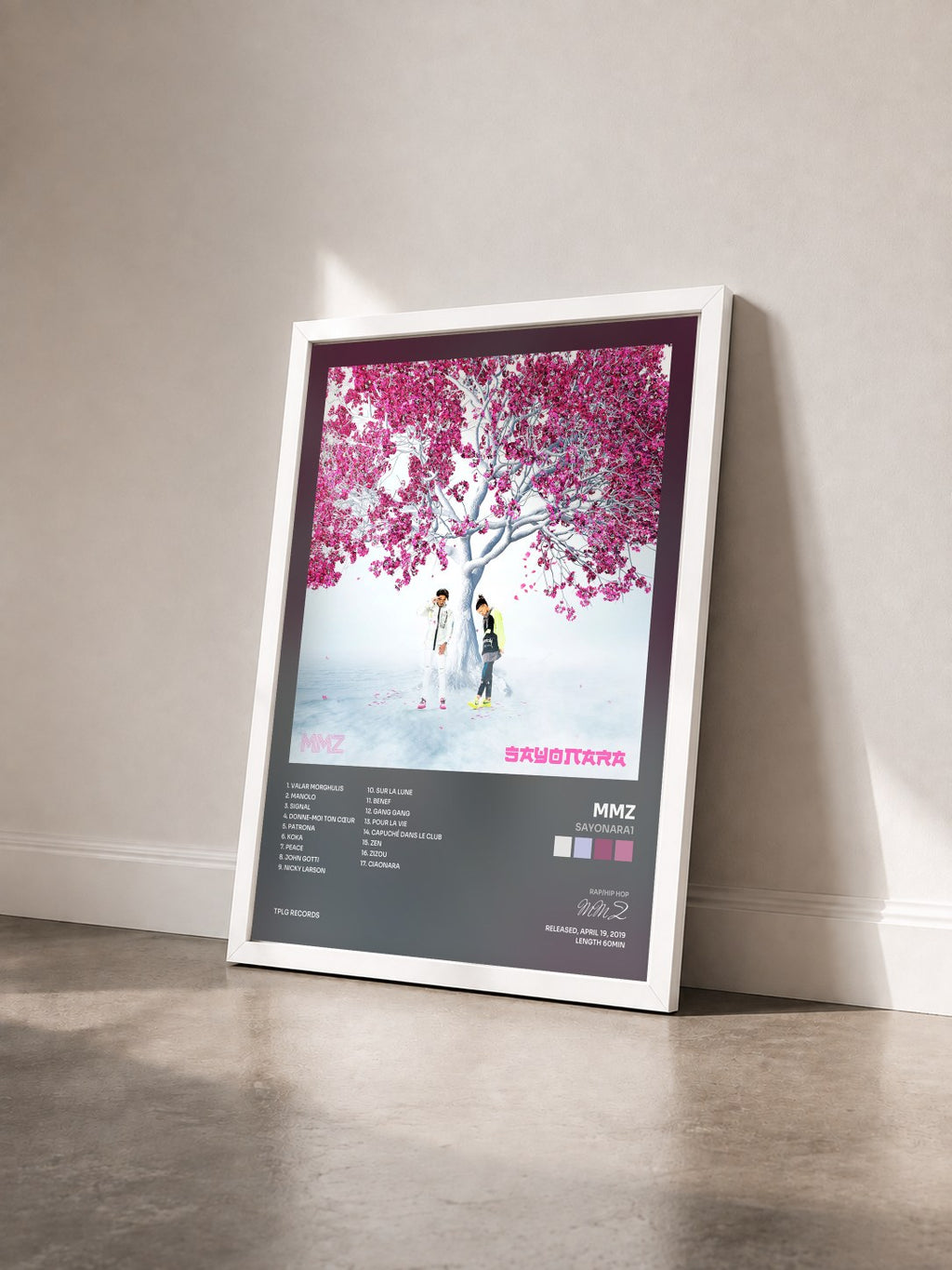 #blanc Tableau de l'album Sayonara1 de MMZ vu de trois quarts, cadre blanc
