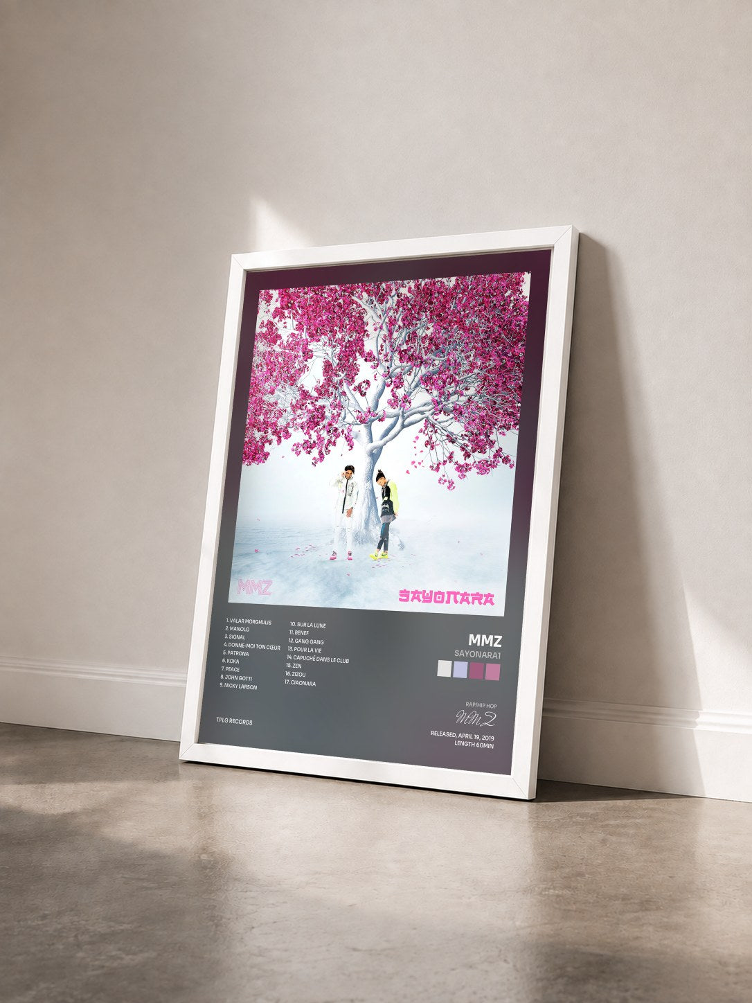 #blanc Tableau de l'album Sayonara1 de MMZ vu de trois quarts, cadre blanc