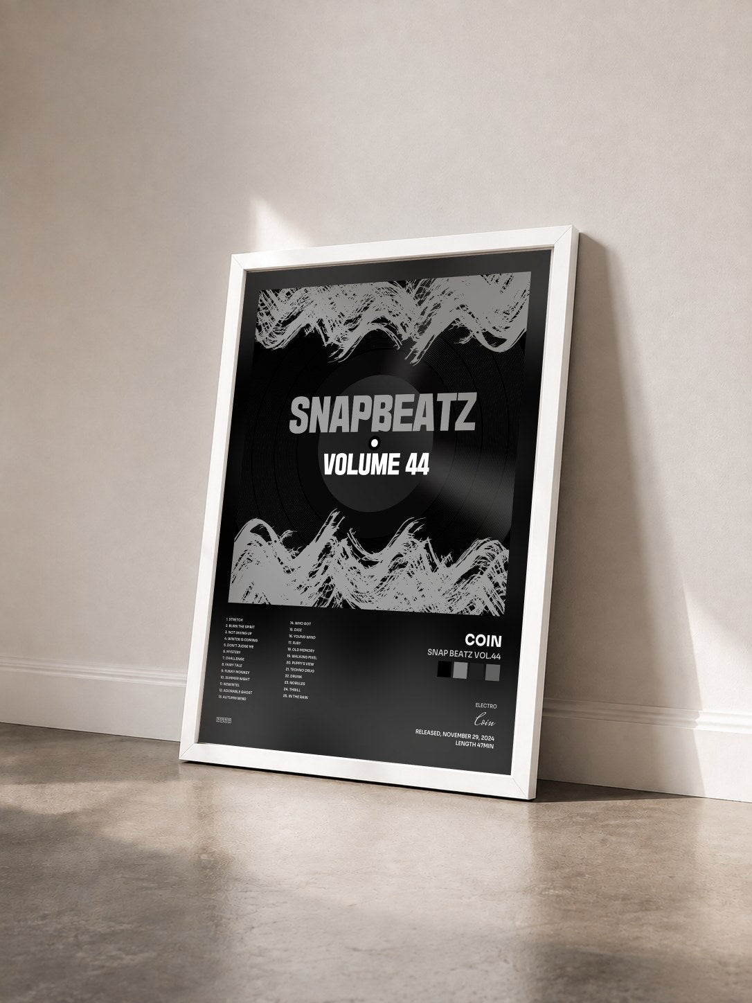 #blanc Tableau de l'album Snap Beatz Vol.44 de Coin vu de trois quarts, cadre blanc