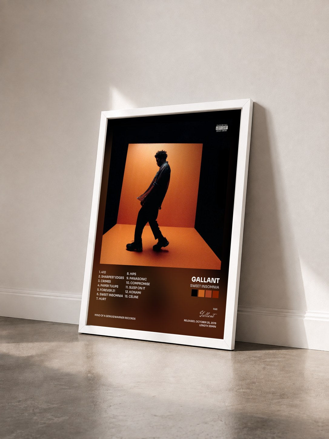 #blanc Tableau de l'album Sweet Insomnia de Gallant vu de trois quarts, cadre blanc