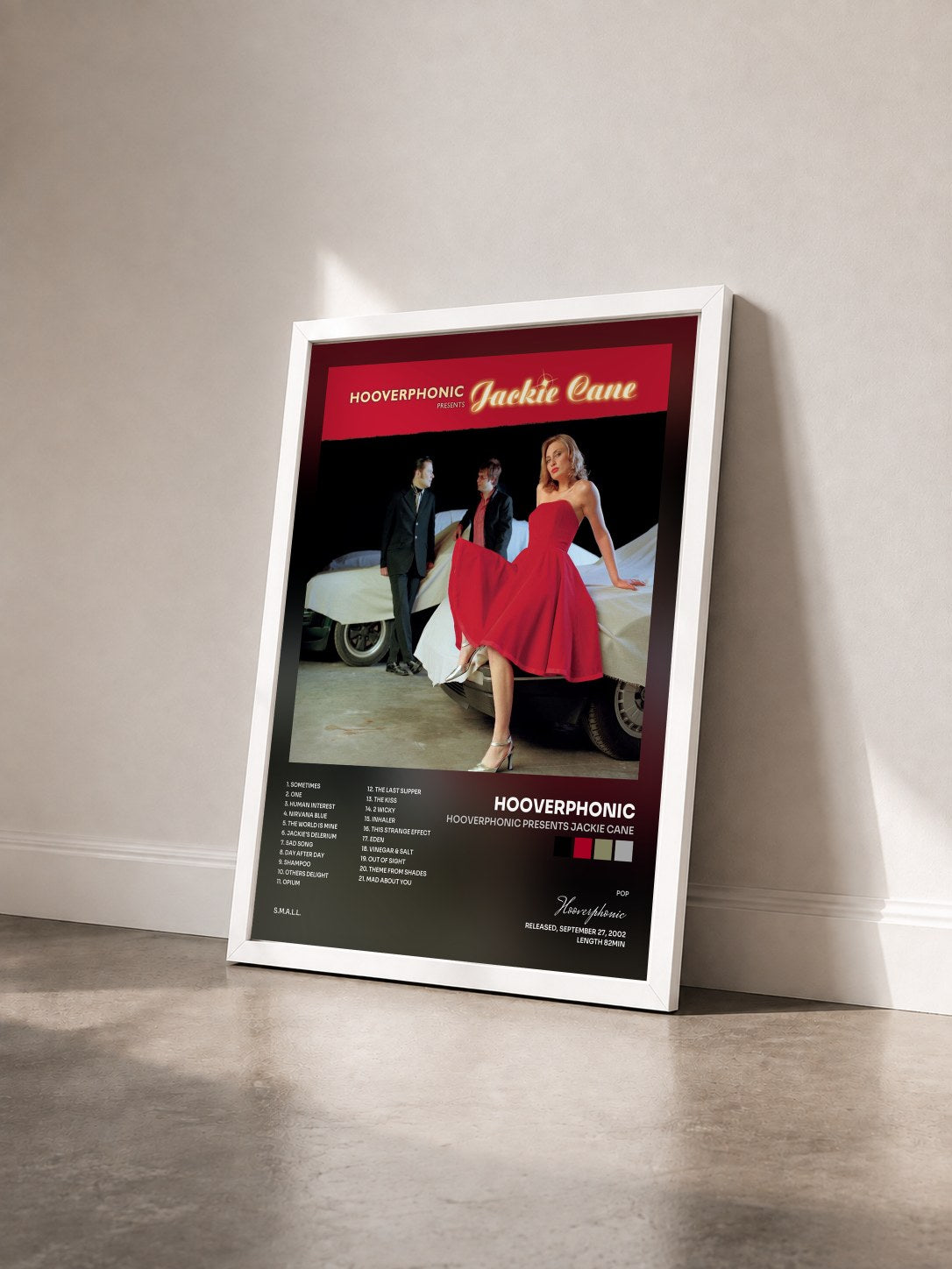 #blanc Tableau de l'album Hooverphonic presents Jackie Cane de Hooverphonic vu de trois quarts, cadre blanc