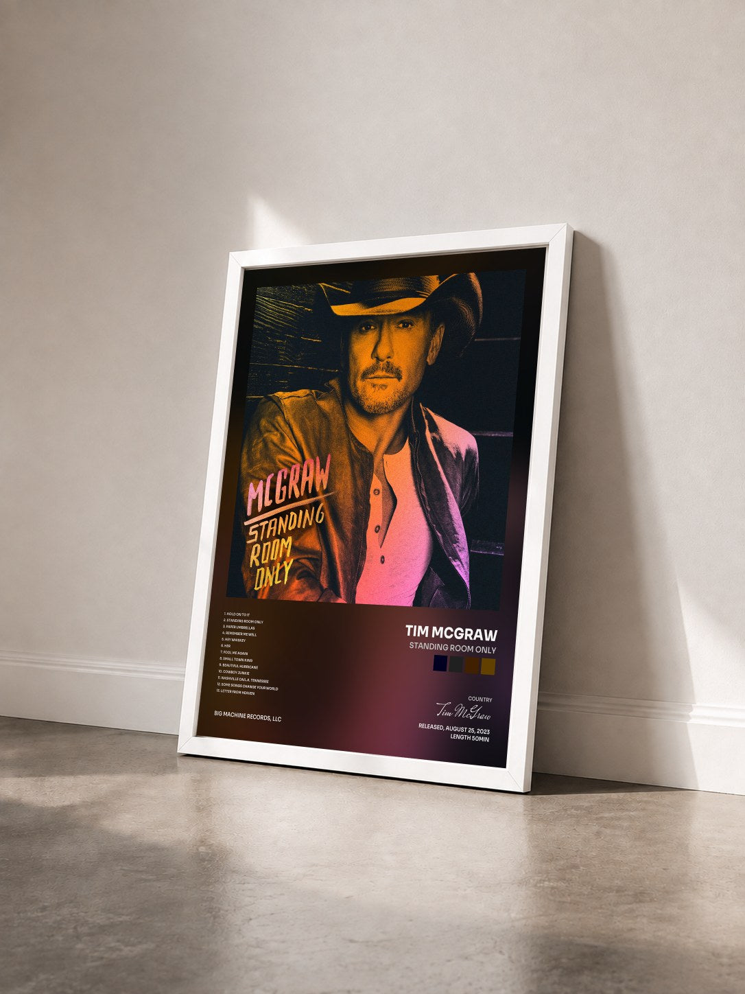 #blanc Tableau de l'album Standing Room Only de Tim McGraw vu de trois quarts, cadre blanc