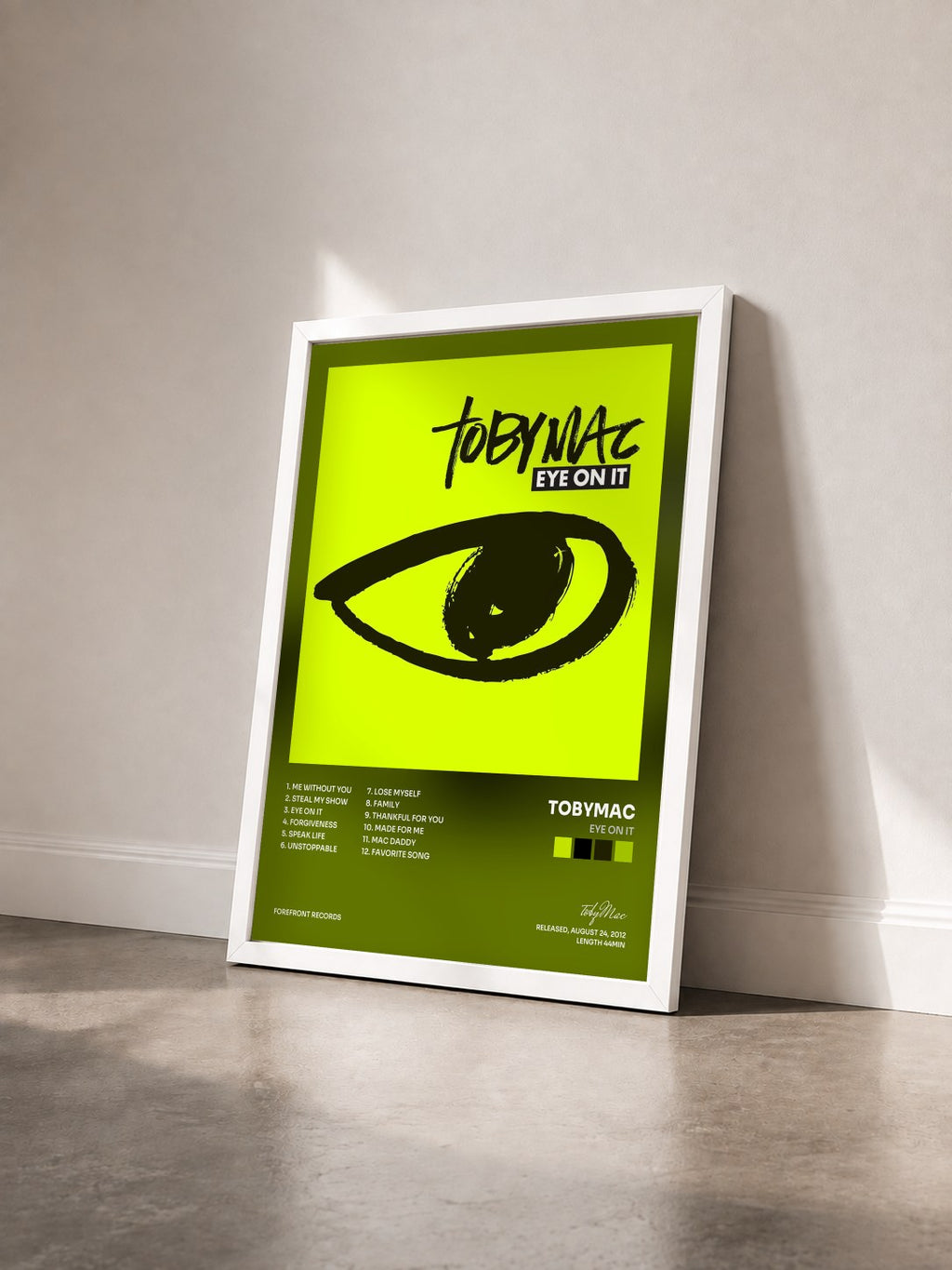 #blanc Tableau de l'album Eye On It de tobyMac vu de trois quarts, cadre blanc
