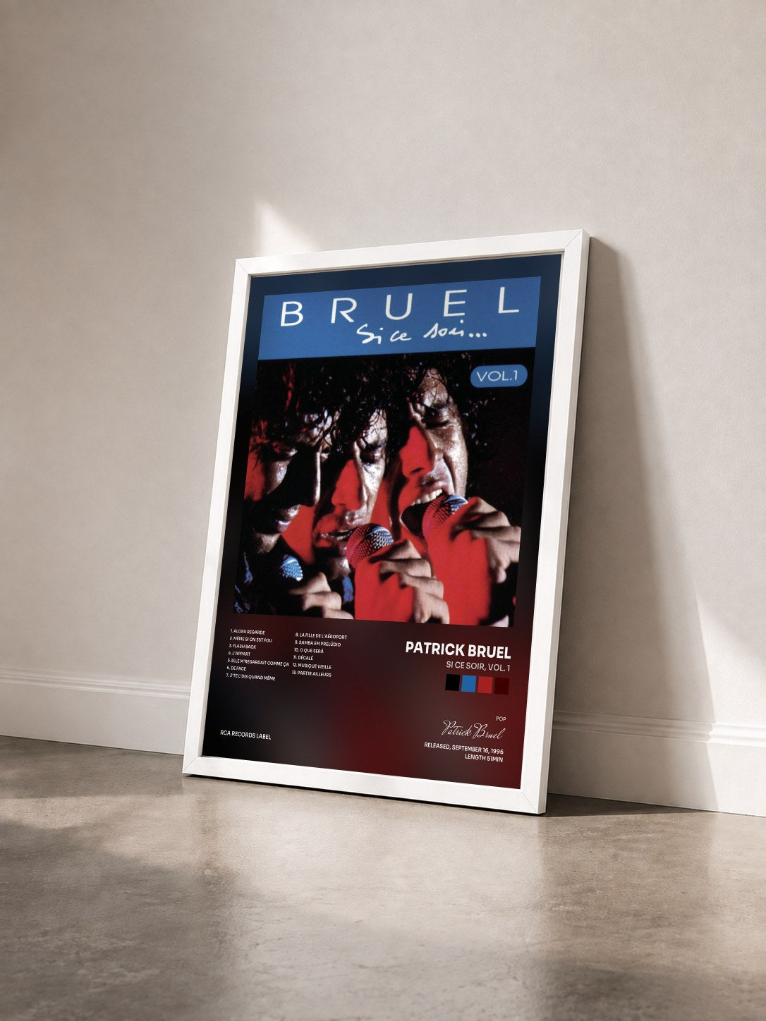 #blanc Tableau de l'album Si ce soir, Vol. 1 de Patrick Bruel vu de trois quarts, cadre blanc