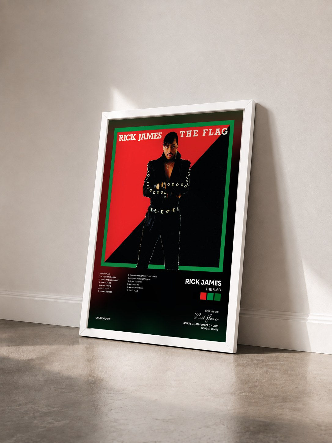 #blanc Tableau de l'album The Flag de Rick James vu de trois quarts, cadre blanc