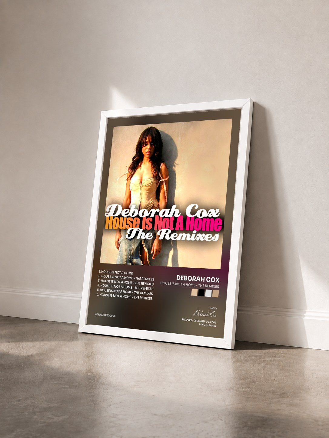 #blanc Tableau de l'album House Is Not A Home - The Remixes de Deborah Cox vu de trois quarts, cadre blanc