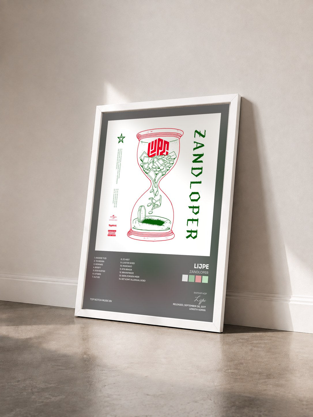 #blanc Tableau de l'album Zandloper de Lijpe vu de trois quarts, cadre blanc