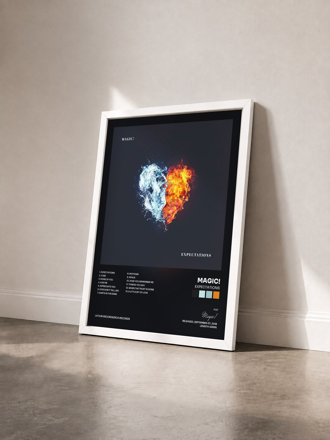 #blanc Tableau de l'album Expectations de Magic! vu de trois quarts, cadre blanc