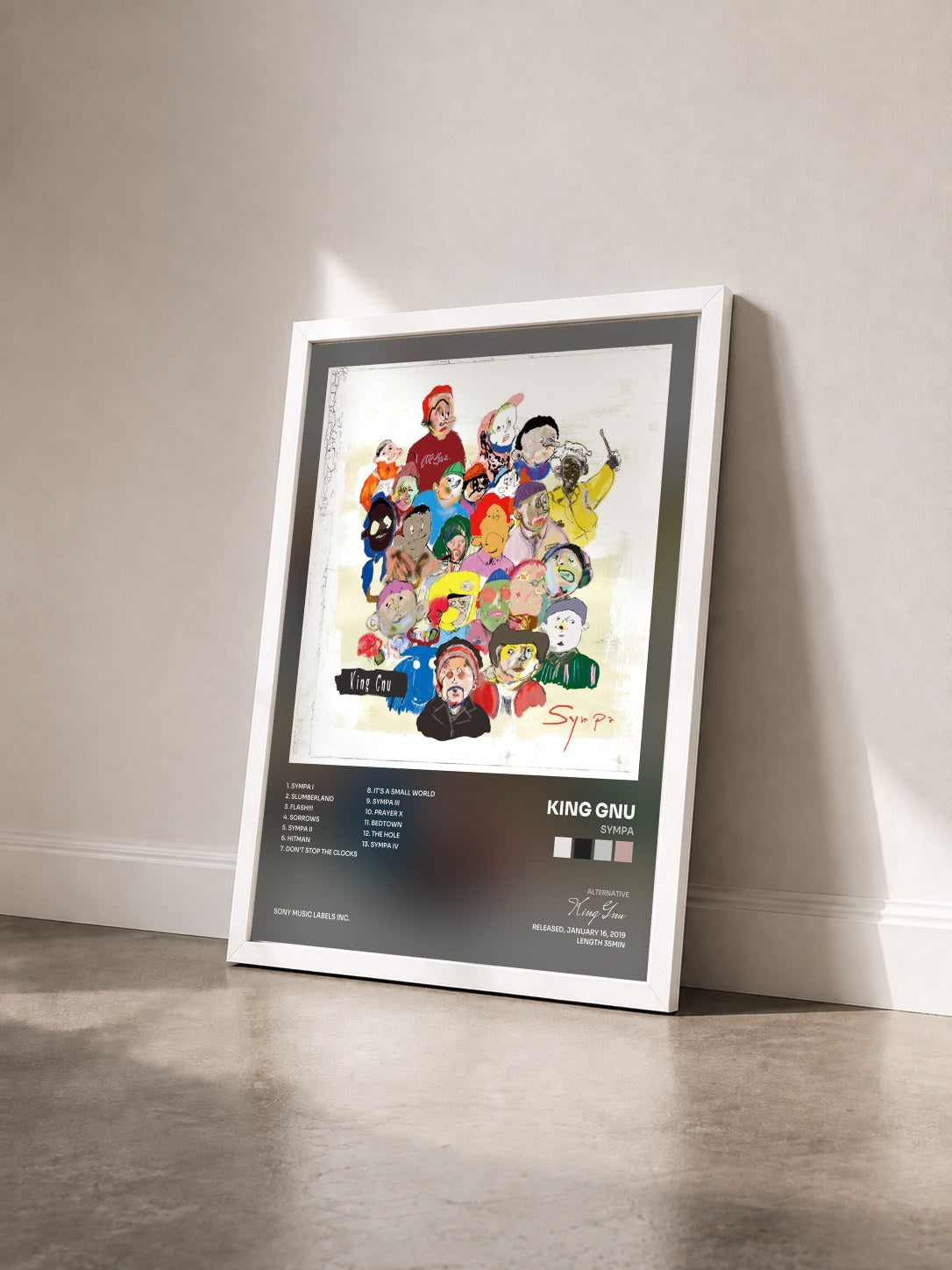 #blanc Tableau de l'album Sympa de King Gnu vu de trois quarts, cadre blanc
