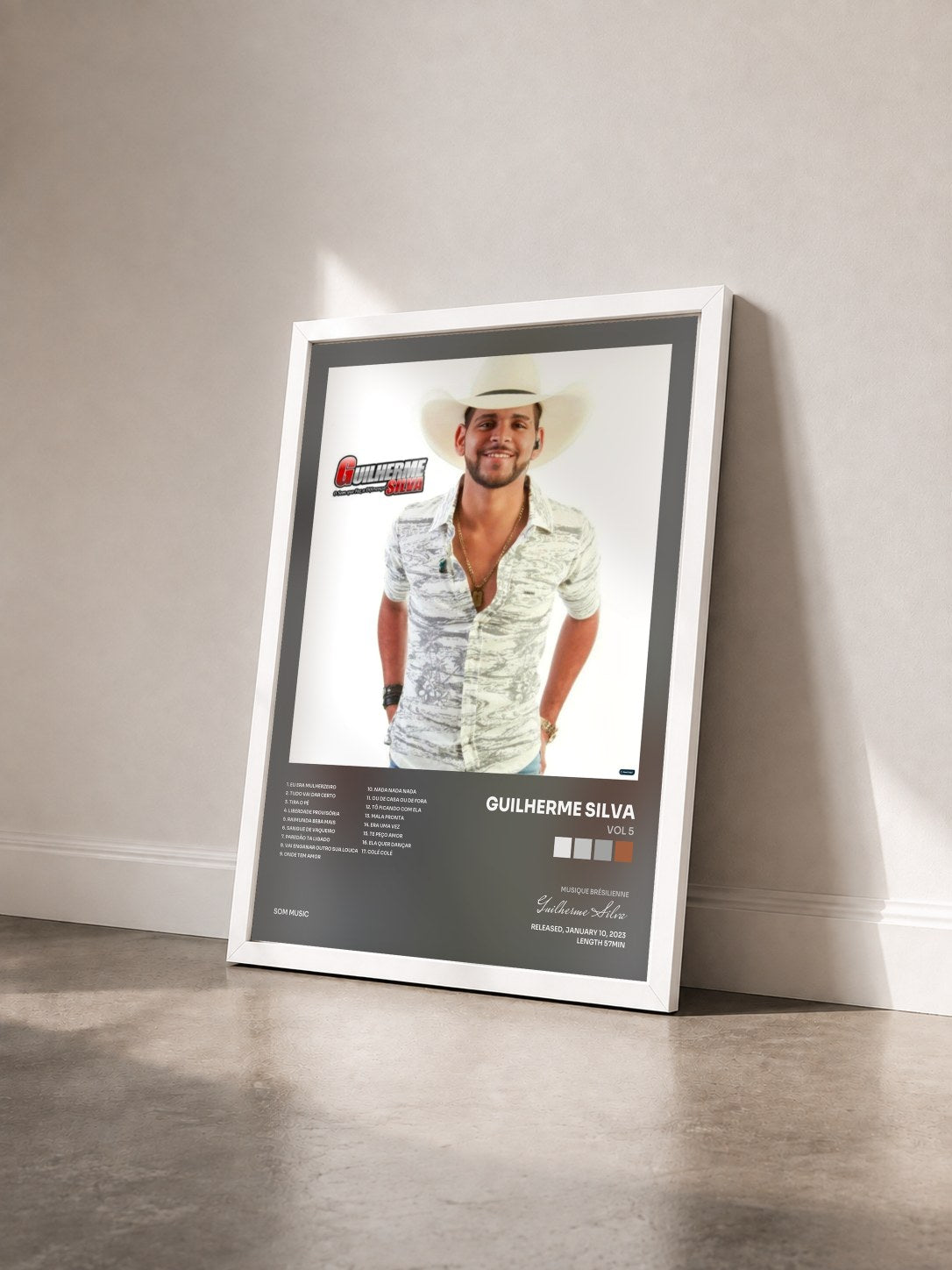 #blanc Tableau de l'album Vol 5 de Guilherme Silva vu de trois quarts, cadre blanc