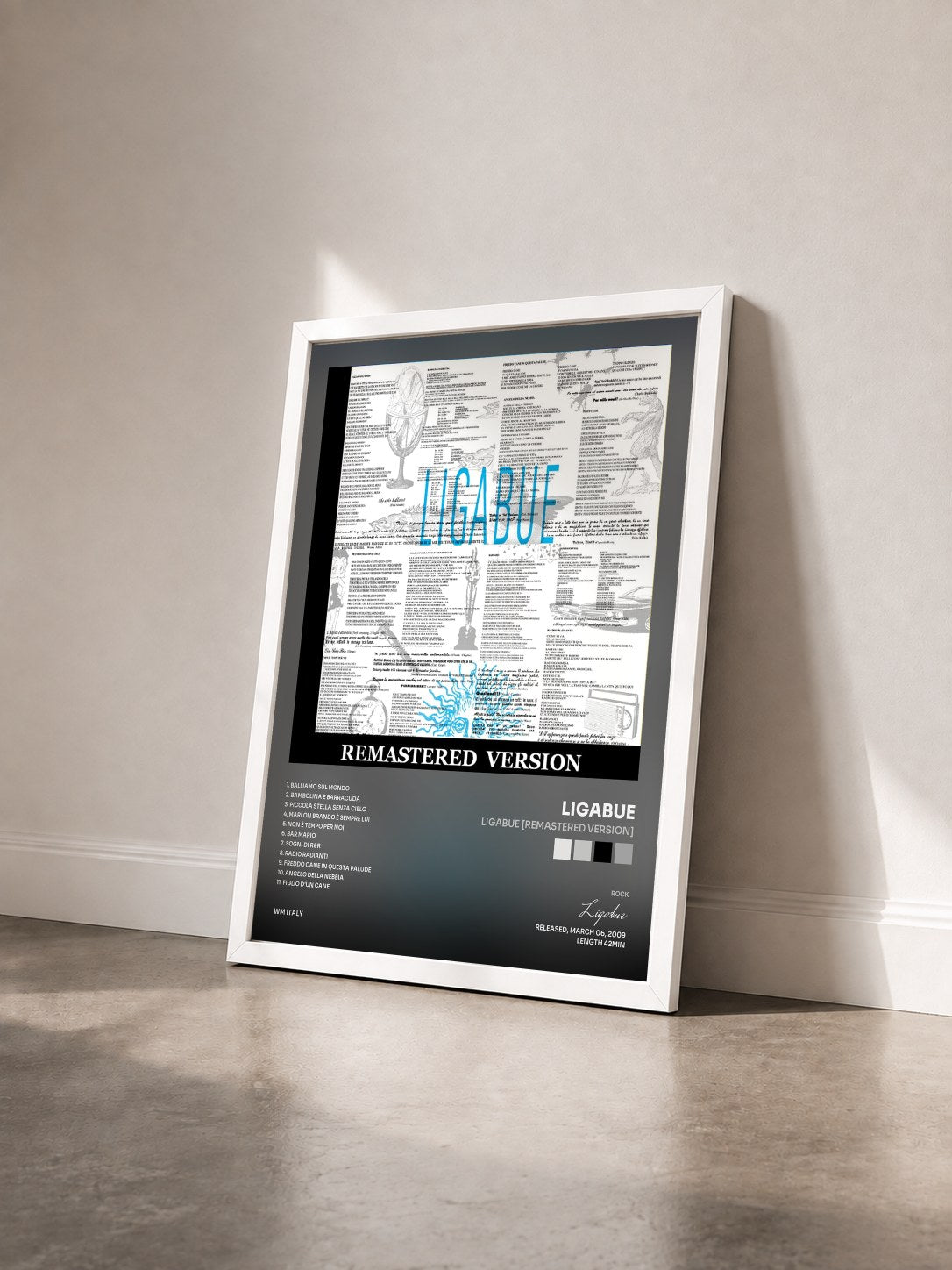 #blanc Tableau de l'album Ligabue [Remastered Version] de Ligabue vu de trois quarts, cadre blanc